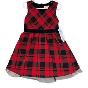 Cat & Jack Red & Black Plaid Fit & Flare Girl’s Holiday Formal Dress size 4/5 XS